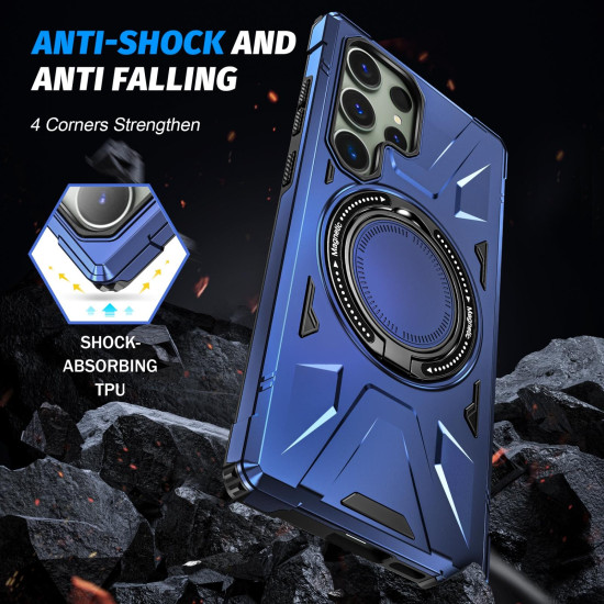 For Samsung Galaxy S24+ 5G MagSafe Magnetic Shockproof Phone Case with Ring Holder(Navy Blue)