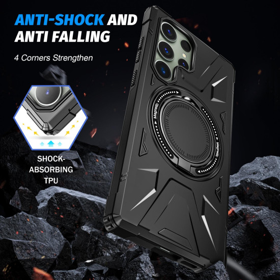For Samsung Galaxy S24+ 5G MagSafe Magnetic Shockproof Phone Case with Ring Holder(Black)