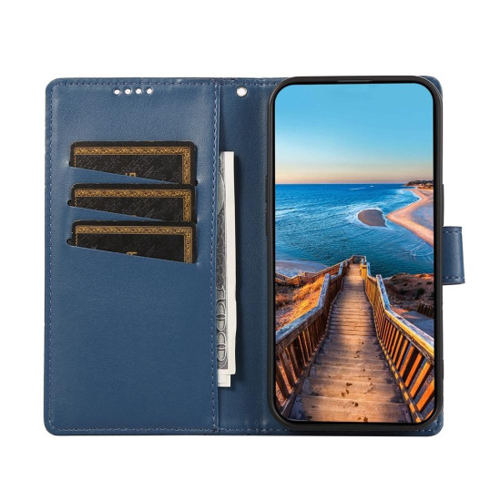 For Samsung Galaxy S24+ 5G PU Genuine Leather Texture Embossed Line Phone Case(Blue)