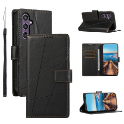 For Samsung Galaxy S24+ 5G PU Genuine Leather Texture Embossed Line Phone Case(Black)
