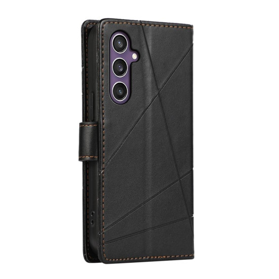 For Samsung Galaxy S24+ 5G PU Genuine Leather Texture Embossed Line Phone Case(Black)