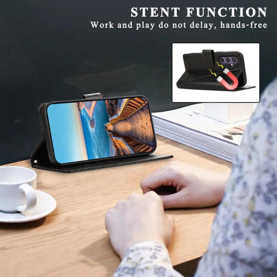 For Samsung Galaxy S24+ 5G PU Genuine Leather Texture Embossed Line Phone Case(Black)
