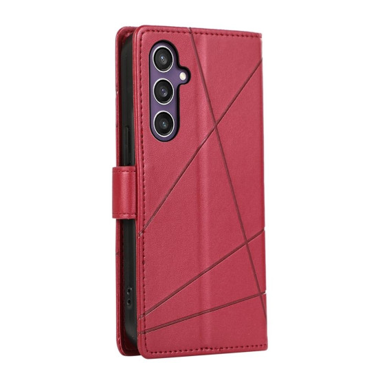 For Samsung Galaxy S24+ 5G PU Genuine Leather Texture Embossed Line Phone Case(Red)