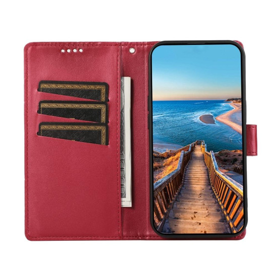 For Samsung Galaxy S24+ 5G PU Genuine Leather Texture Embossed Line Phone Case(Red)