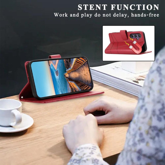 For Samsung Galaxy S24+ 5G PU Genuine Leather Texture Embossed Line Phone Case(Red)
