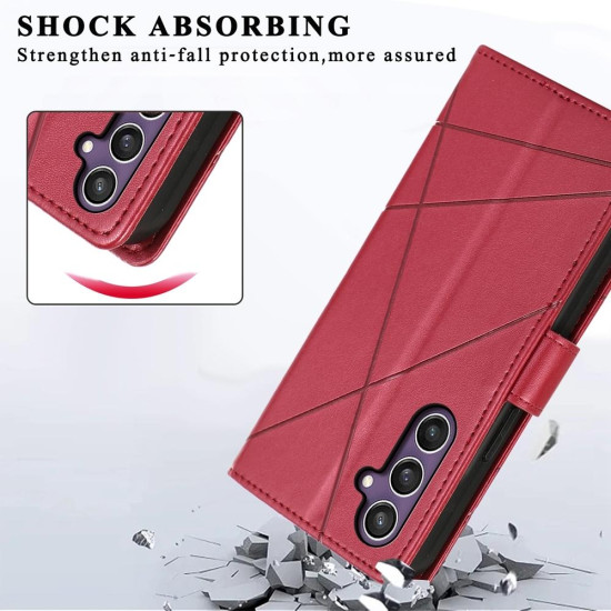 For Samsung Galaxy S24+ 5G PU Genuine Leather Texture Embossed Line Phone Case(Red)