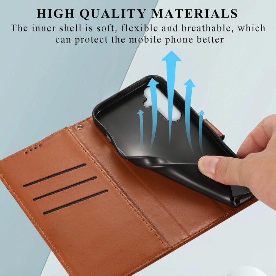 For Samsung Galaxy S24+ 5G PU Genuine Leather Texture Embossed Line Phone Case(Brown)