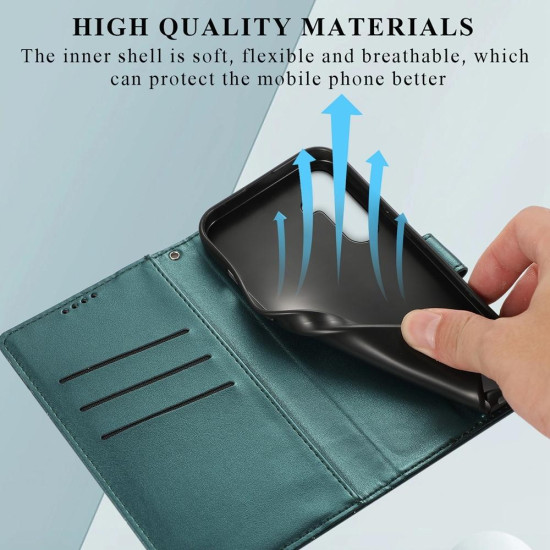 For Samsung Galaxy S24+ 5G PU Genuine Leather Texture Embossed Line Phone Case(Green)