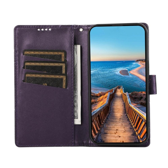 For Samsung Galaxy S24+ 5G PU Genuine Leather Texture Embossed Line Phone Case(Purple)