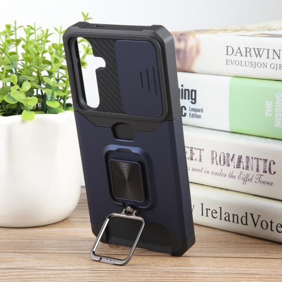 For Samsung Galaxy S24+ 5G Camera Shield Card Slot PC+TPU Phone Case(Blue)