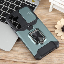 For Samsung Galaxy S24+ 5G Camera Shield Card Slot PC+TPU Phone Case(Dark Green)