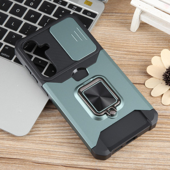 For Samsung Galaxy S24+ 5G Camera Shield Card Slot PC+TPU Phone Case(Dark Green)