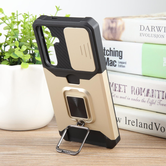For Samsung Galaxy S24+ 5G Camera Shield Card Slot PC+TPU Phone Case(Gold)