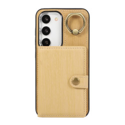 For Samsung Galaxy Galaxy S23+ 5G Brushed Texture Wallet Ring Holder Phone Case(Yellow)