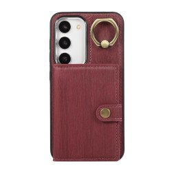 For Samsung Galaxy Galaxy S23+ 5G Brushed Texture Wallet Ring Holder Phone Case(Dark Red)