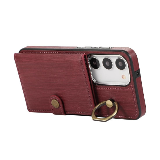 For Samsung Galaxy Galaxy S23+ 5G Brushed Texture Wallet Ring Holder Phone Case(Dark Red)