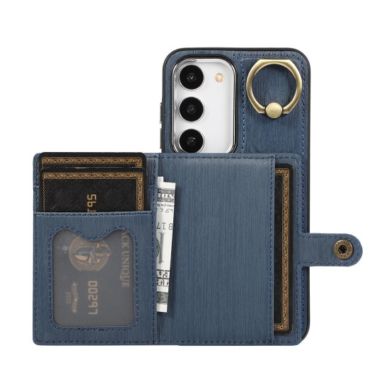 For Samsung Galaxy Galaxy S23+ 5G Brushed Texture Wallet Ring Holder Phone Case(Blue)