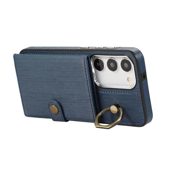 For Samsung Galaxy Galaxy S23+ 5G Brushed Texture Wallet Ring Holder Phone Case(Blue)