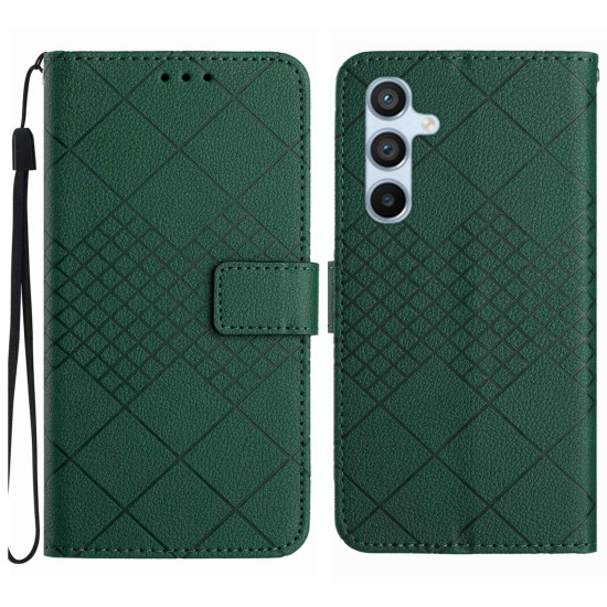 For Samsung Galaxy S24+ 5G Rhombic Grid Texture Leather Phone Case(Green)