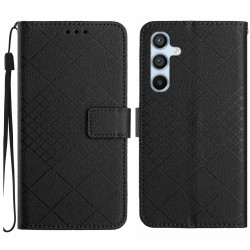 For Samsung Galaxy S24+ 5G Rhombic Grid Texture Leather Phone Case(Black)