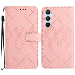 For Samsung Galaxy S24+ 5G Rhombic Grid Texture Leather Phone Case(Pink)