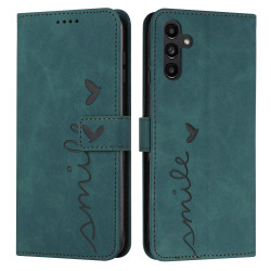For Samsung Galaxy S24+ Skin Feel Heart Embossed Leather Phone Case with Long Lanyard(Green)