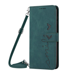 For Samsung Galaxy S24+ Skin Feel Heart Embossed Leather Phone Case with Long Lanyard(Green)