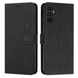 For Samsung Galaxy S24+ Skin Feel Heart Embossed Leather Phone Case with Long Lanyard(Black)
