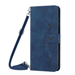 For Samsung Galaxy S24+ Skin Feel Heart Embossed Leather Phone Case with Long Lanyard(Blue)