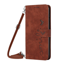 For Samsung Galaxy S24+ Skin Feel Heart Embossed Leather Phone Case with Long Lanyard(Brown)