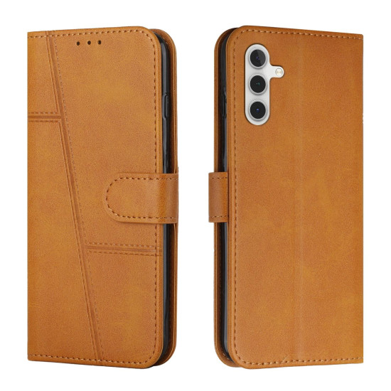 For Samsung Galaxy S24+ Stitching Calf Texture Buckle Leather Phone Case(Yellow)