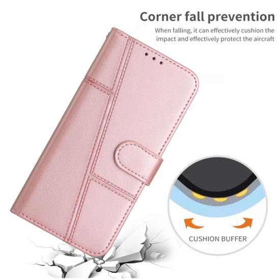 For Samsung Galaxy S24+ Stitching Calf Texture Buckle Leather Phone Case(Pink)