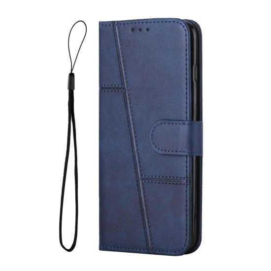 For Samsung Galaxy S24+ Stitching Calf Texture Buckle Leather Phone Case(Blue)