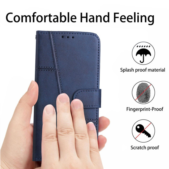 For Samsung Galaxy S24+ Stitching Calf Texture Buckle Leather Phone Case(Blue)