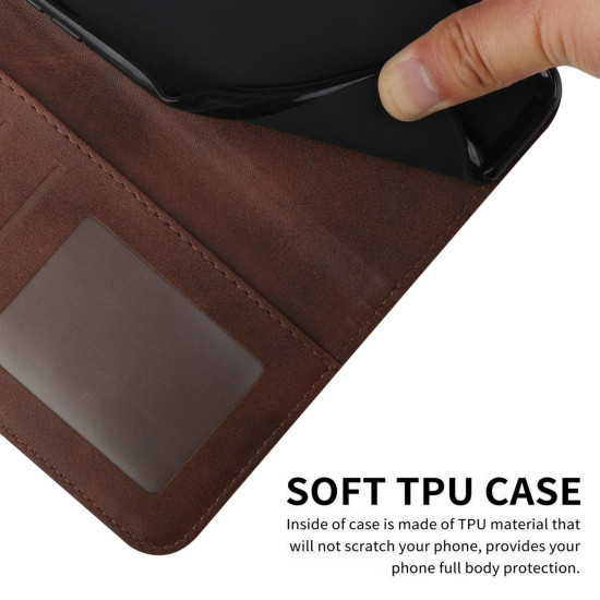 For Samsung Galaxy S24+ Stitching Calf Texture Buckle Leather Phone Case(Brown)