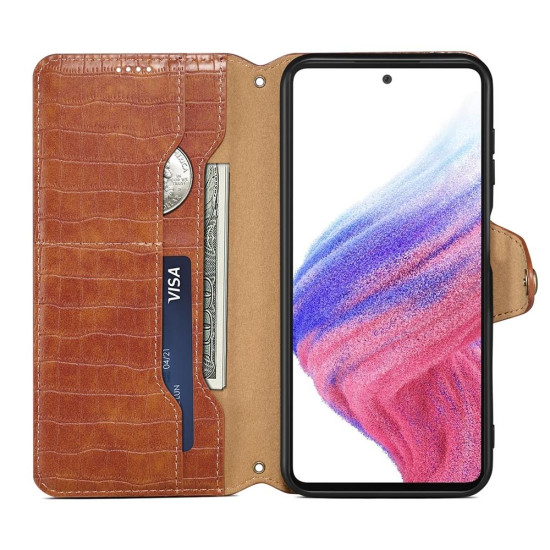 For Samsung Galaxy S23+ Denior Crocodile Texture Oil Edge Leather Phone Case(Brown)