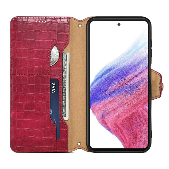 For Samsung Galaxy S23+ Denior Crocodile Texture Oil Edge Leather Phone Case(Rose Red)