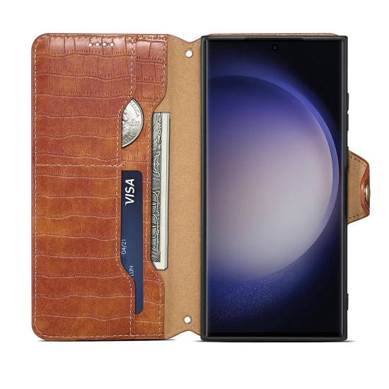 For Samsung Galaxy S24+ 5G Denior Crocodile Texture Oil Edge Leather Phone Case(Brown)