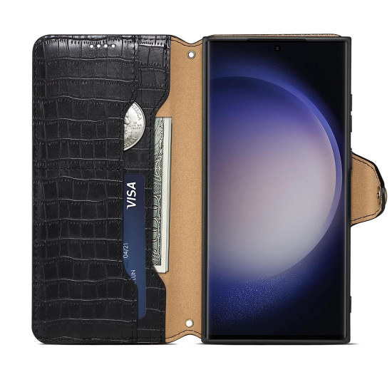 For Samsung Galaxy S24+ 5G Denior Crocodile Texture Oil Edge Leather Phone Case(Black)