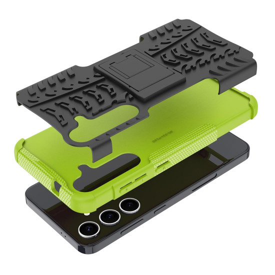 For Samsung Galaxy S24+ Tire Texture TPU + PC Phone Case with Holder(Green)