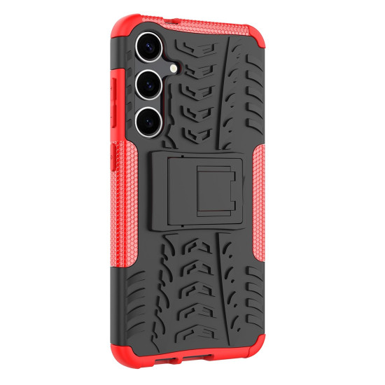 For Samsung Galaxy S24+ Tire Texture TPU + PC Phone Case with Holder(Red)