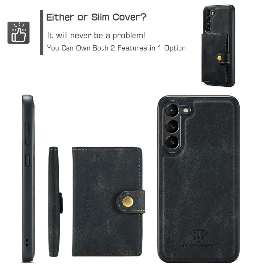 For Samsung Galaxy S24+ 5G JEEHOOD J01 Retro Magnetic Detachable Wallet Phone Case(Black)