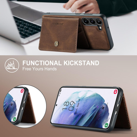For Samsung Galaxy S24+ 5G JEEHOOD J01 Retro Magnetic Detachable Wallet Phone Case(Brown)