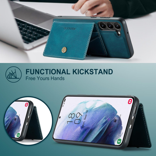 For Samsung Galaxy S24+ 5G JEEHOOD J01 Retro Magnetic Detachable Wallet Phone Case(Blue)