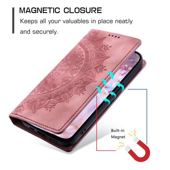 For Samsung Galaxy S24+ 5G Totem Embossed Magnetic Leather Phone Case(Rose Gold)