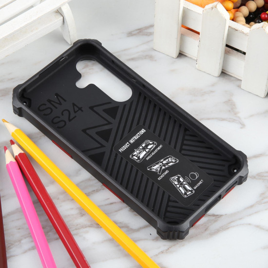 For Samsung Galaxy S24+ 5G Armor Shockproof TPU + PC Magnetic Phone Case with Holder(Red)