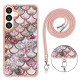 For Samsung Galaxy S24+ 5G Electroplating Pattern IMD TPU Shockproof Case with Neck Lanyard(Pink Scales)