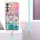 For Samsung Galaxy S24+ 5G Electroplating Pattern IMD TPU Shockproof Case with Neck Lanyard(Colorful Scales)