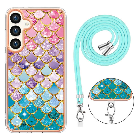 For Samsung Galaxy S24+ 5G Electroplating Pattern IMD TPU Shockproof Case with Neck Lanyard(Colorful Scales)