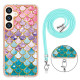 For Samsung Galaxy S24+ 5G Electroplating Pattern IMD TPU Shockproof Case with Neck Lanyard(Colorful Scales)
